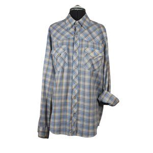 Bon Homme men's vintage pearl snap front plaid Western cowboy‎ shirt XL